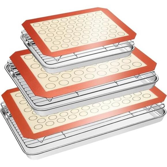 EWFEN Baking Set: Stainless Steel Sheet Pan with Cooling Rack & Silicone Mat - Picture 7 of 16